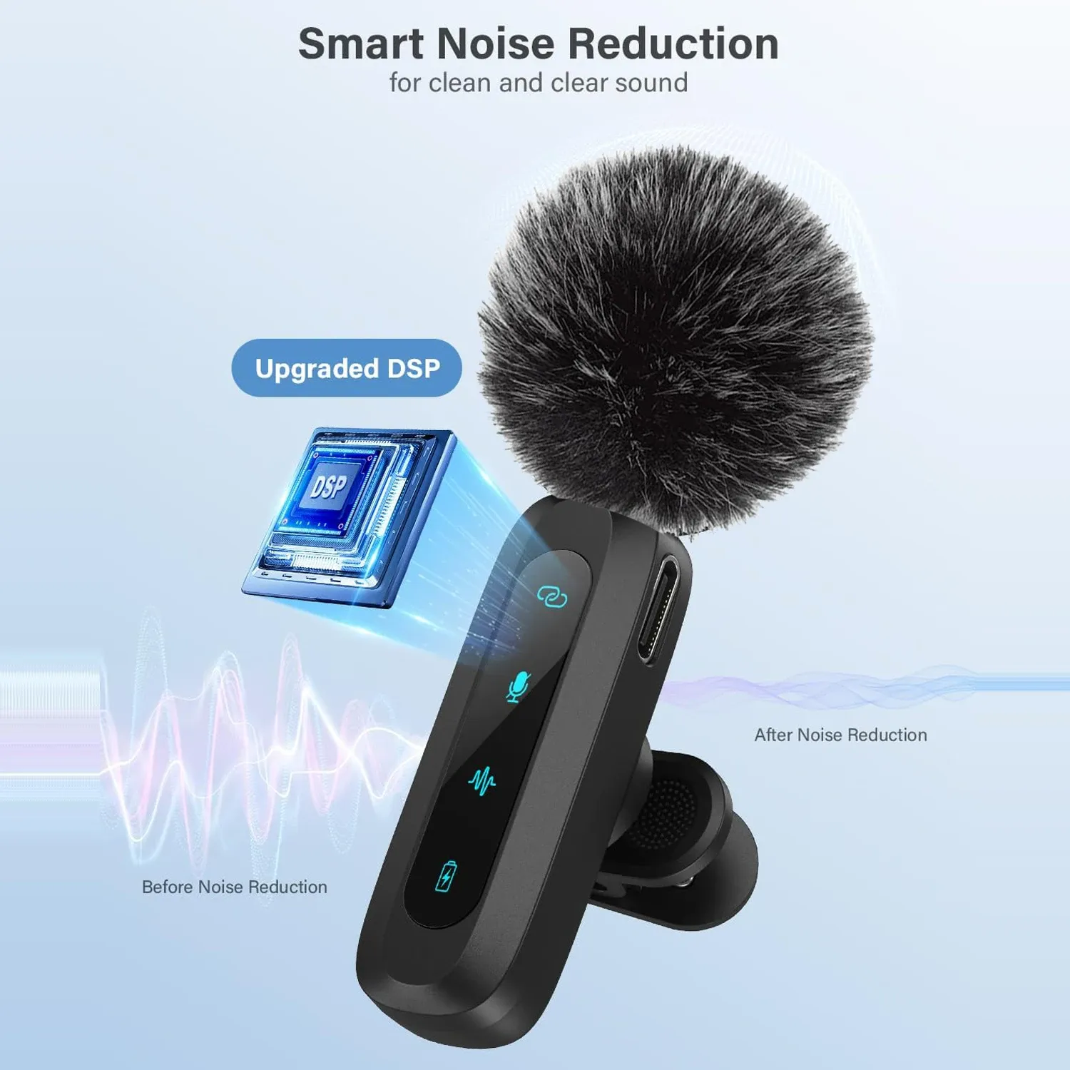 Microphone cravate compact et durable à longue autonomie, connecteur Type-C, pour production vidéo, diffusion en direct et interviews 2