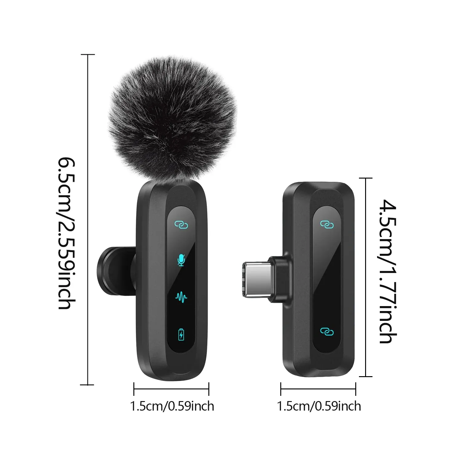 Microphone cravate sans fil, connectique Type-C