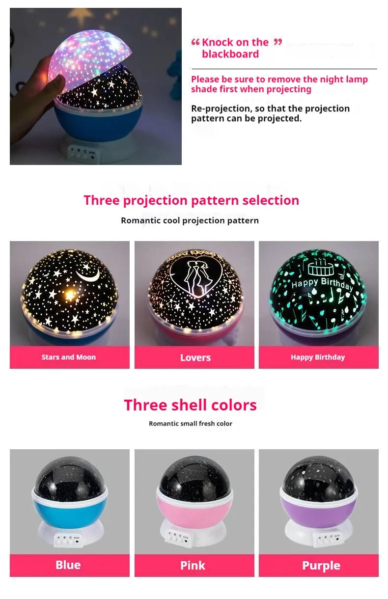Veilleuse à projection de lune et d'étoiles