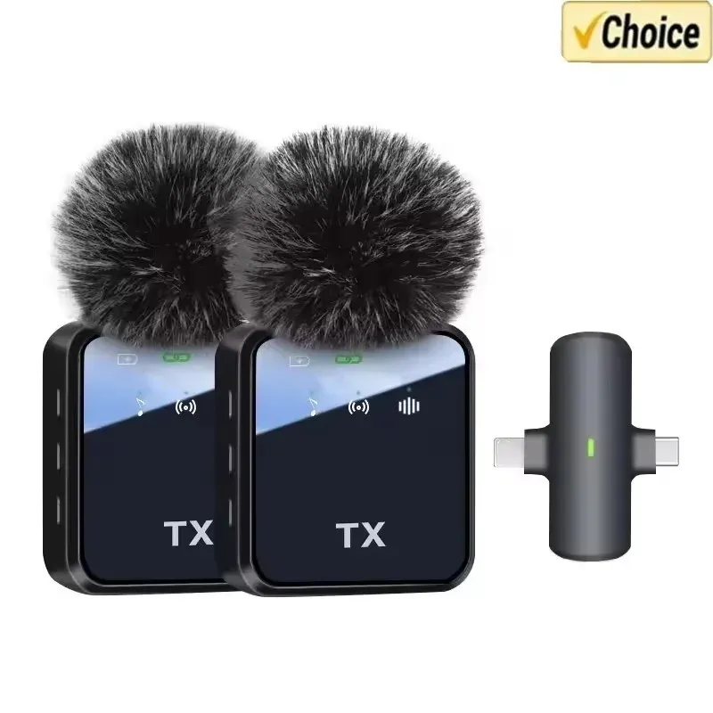 Microphone 3 en 1 pour iPhone/Android, sans fil, portée de 100 m, mini microphone pour l'enregistrement d'interviews