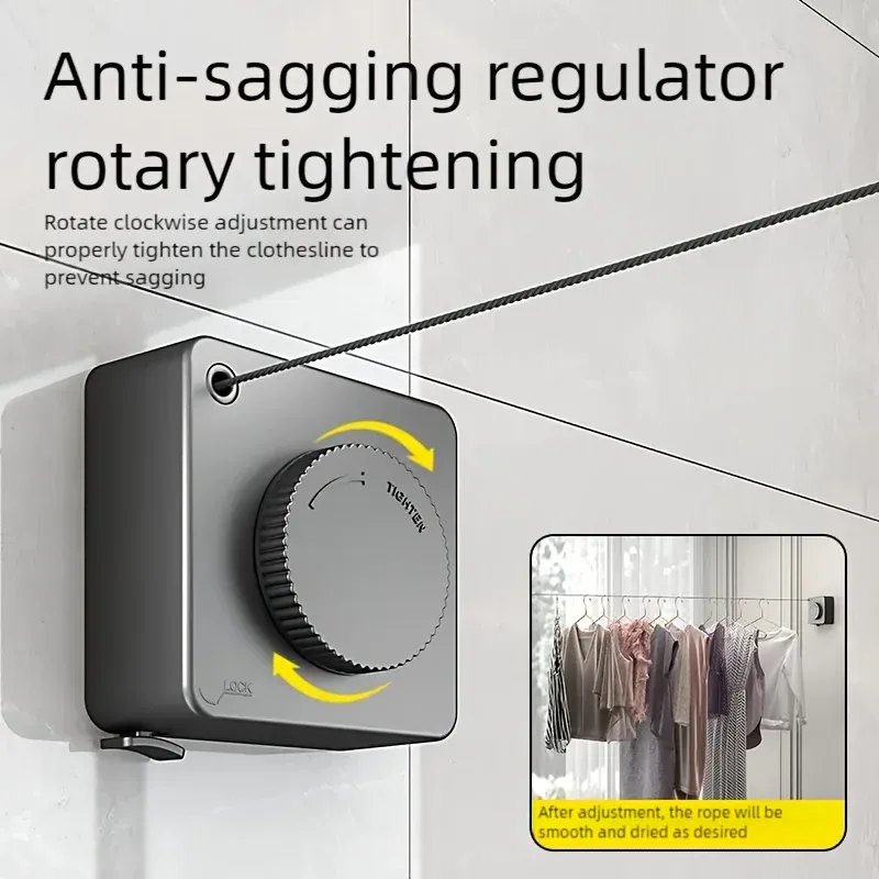 Corde à linge rétractable intérieure et extérieure à rangement dissimulé, installation avec ou sans perçage, compacte 5