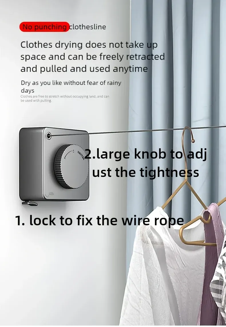 Corde à linge rétractable installée dans un intérieur moderne