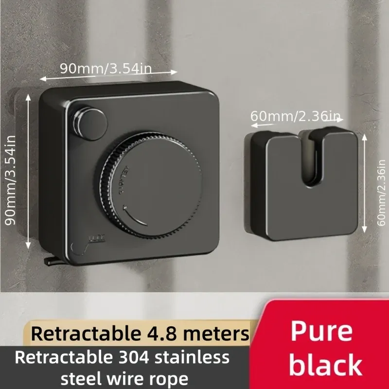 Corde à linge rétractable intérieure et extérieure à rangement dissimulé, installation avec ou sans perçage, compacte 8