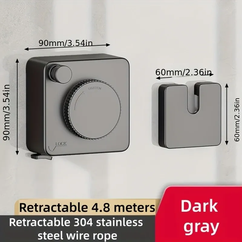 Corde à linge rétractable intérieure et extérieure à rangement dissimulé, installation avec ou sans perçage, compacte 9