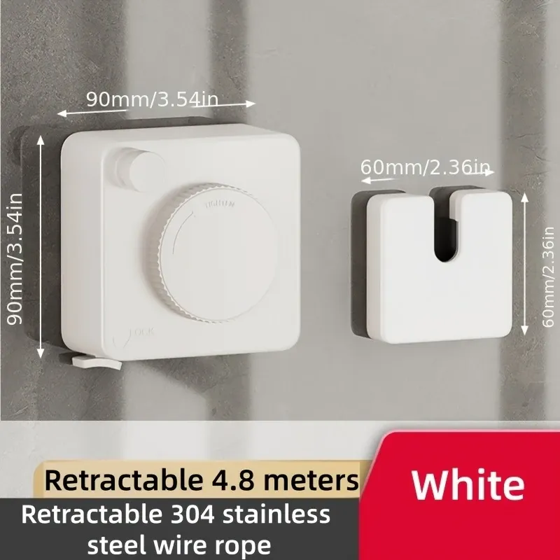Corde à linge rétractable intérieure et extérieure à rangement dissimulé, installation avec ou sans perçage, compacte 7