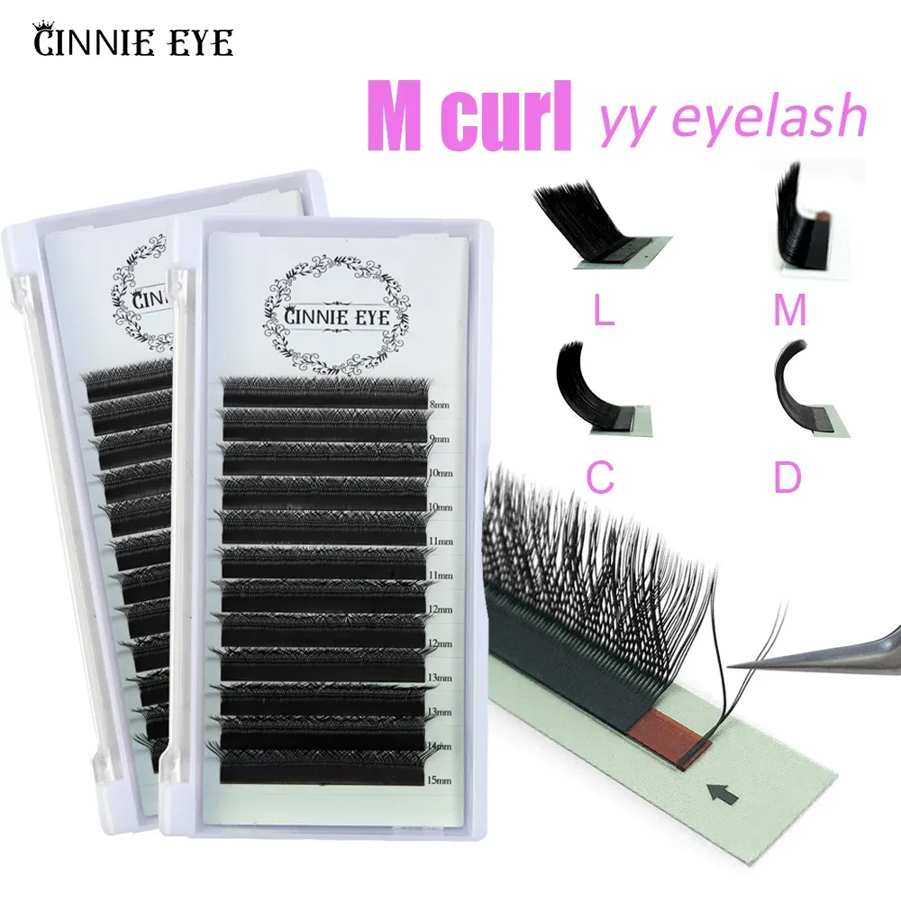 Extensions de cils YY, courbure M/LU, éventails de volume préfabriqués 2D en Y, 7 mm, cils YY, auto-éventails, clusters individuels en forme de L et Y - Image 1