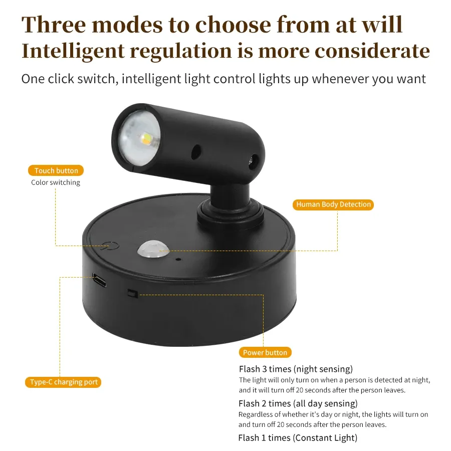 Lampe murale LED RGB rechargeable sans fil, à fixation magnétique et à intensité variable 5