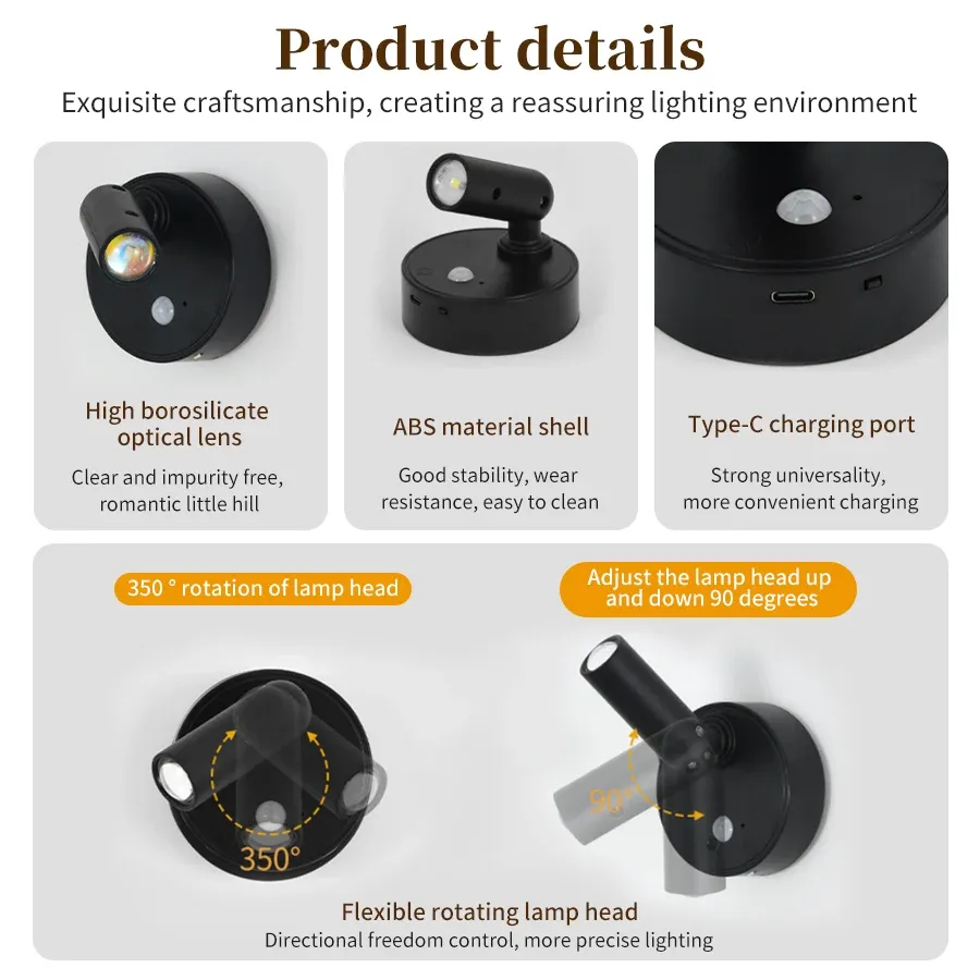 Lampe murale LED RGB rechargeable sans fil, à fixation magnétique et à intensité variable 6