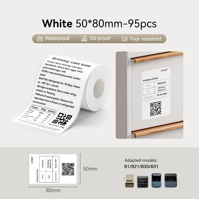 Étiquettes thermiques Niimbot 20 à 50 mm, rondes, blanches et couleur, autocollantes et imperméables, compatibles imprimantes Niimbot B1, B21 et Mini 8
