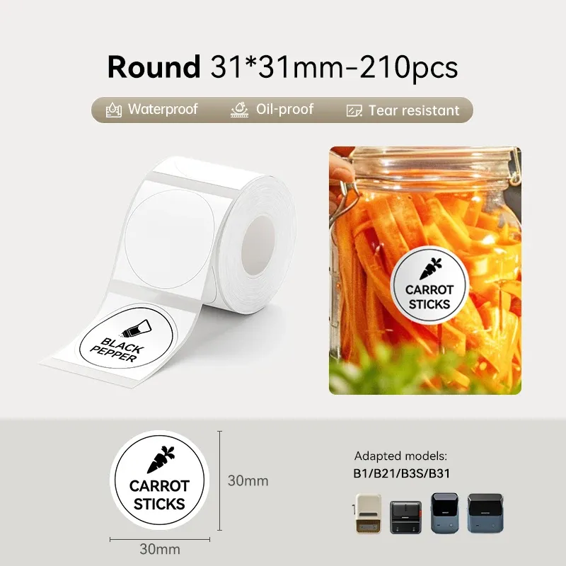 Étiquettes thermiques Niimbot 20 à 50 mm, rondes, blanches et couleur, autocollantes et imperméables, compatibles imprimantes Niimbot B1, B21 et Mini 9