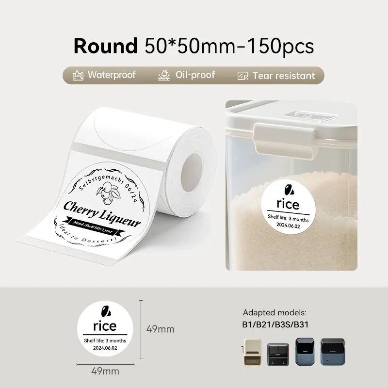 Étiquettes thermiques Niimbot 20 à 50 mm, rondes, blanches et couleur, autocollantes et imperméables, compatibles imprimantes Niimbot B1, B21 et Mini 13