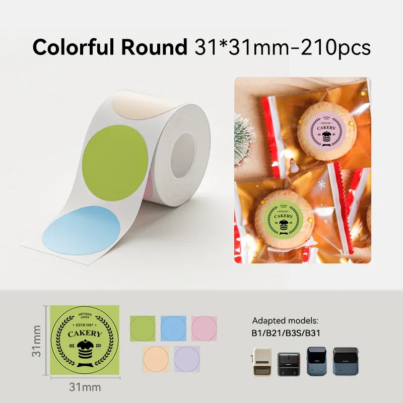 Étiquettes thermiques Niimbot 20 à 50 mm, rondes, blanches et couleur, autocollantes et imperméables, compatibles imprimantes Niimbot B1, B21 et Mini 12