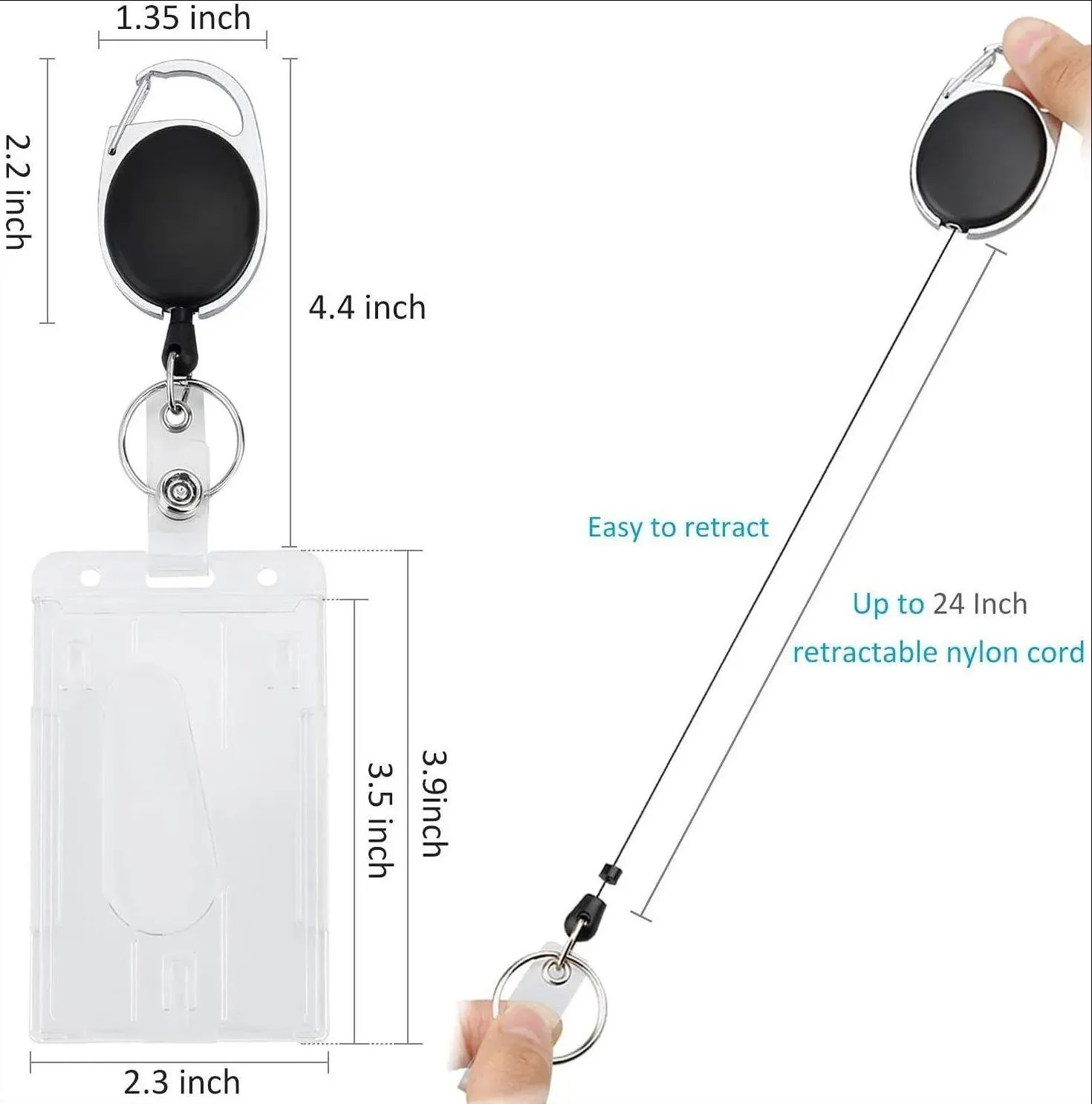 Porte-badge transparent, détail de l'enrouleur