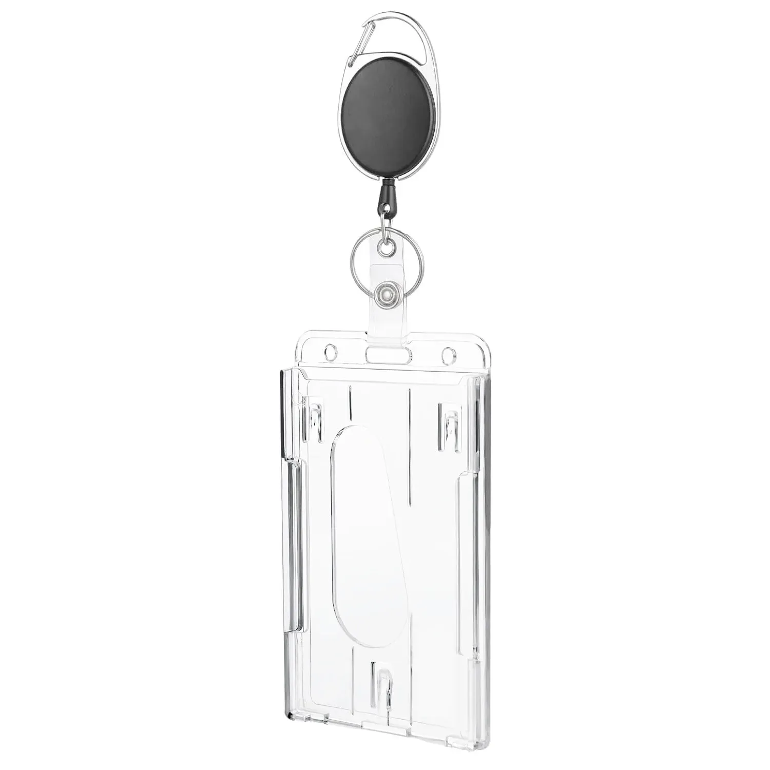 Porte-badge transparent à double emplacement avec enrouleur, pour cartes d'identité, deux cartes de stockage, badge d'employé et étui pour carte de travail 7