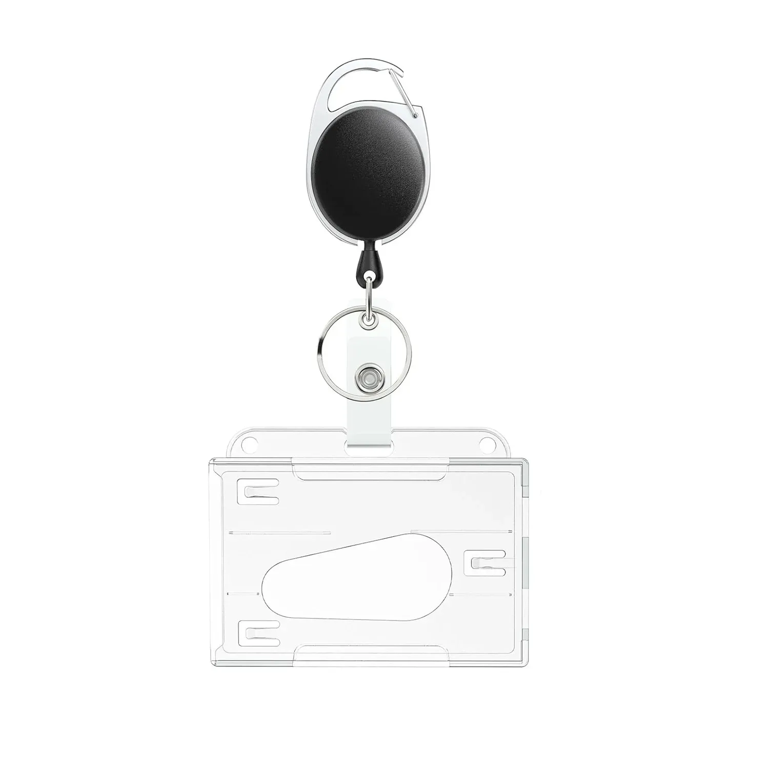 Porte-badge transparent à double emplacement avec enrouleur, pour cartes d'identité, deux cartes de stockage, badge d'employé et étui pour carte de travail 8