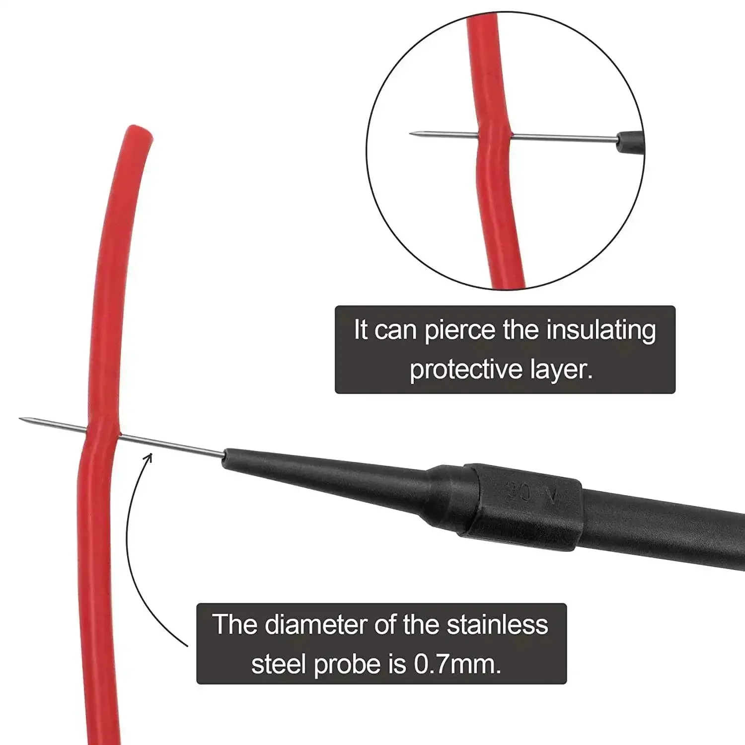 Multimètre numérique 30 V, pointes de test pour instruments, cordons de mesure, accessoires d'instrumentation, fil d'isolation, pointes de perçage, lot de 2/4 pièces 4