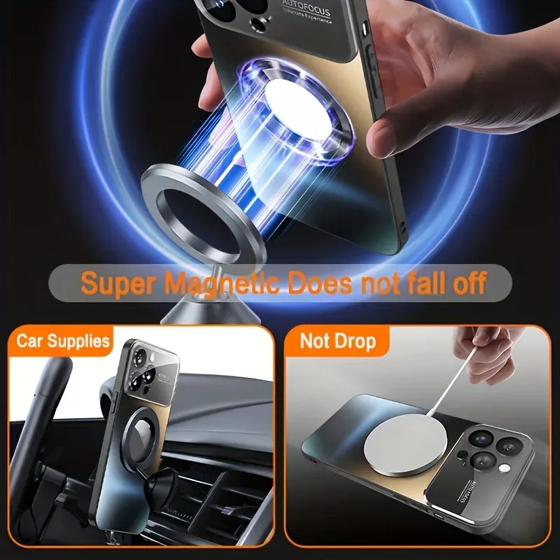 Coque en verre de luxe compatible MagSafe avec protection d'objectif pour iPhone 11 à 17, antichoc 6