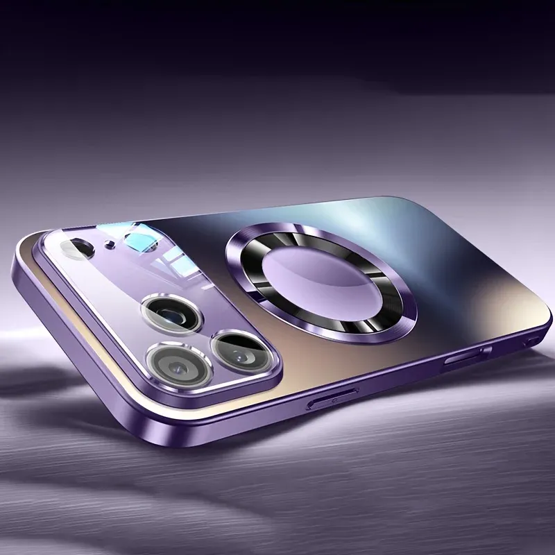 Coque en verre de luxe compatible MagSafe avec protection d'objectif pour iPhone 11 à 17, antichoc 10
