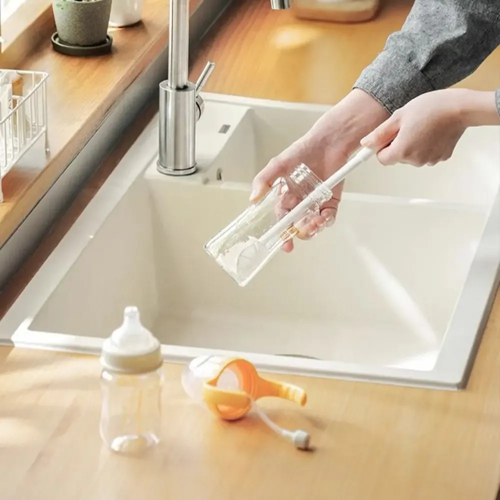 Brosse à tasse pliable en silicone à long manche, blanche, pour verres et bouteilles 3