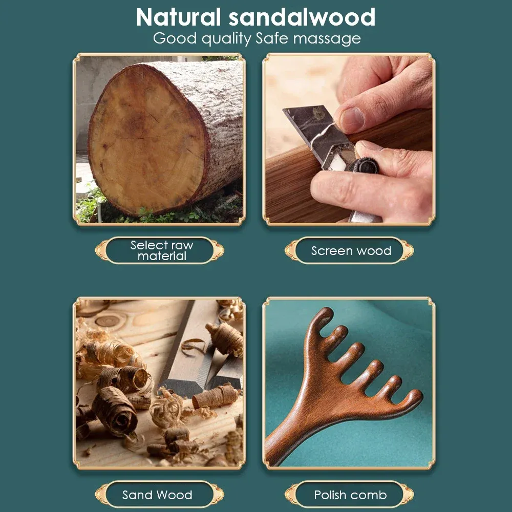 Peigne de massage en bois de santal, vue d'ensemble