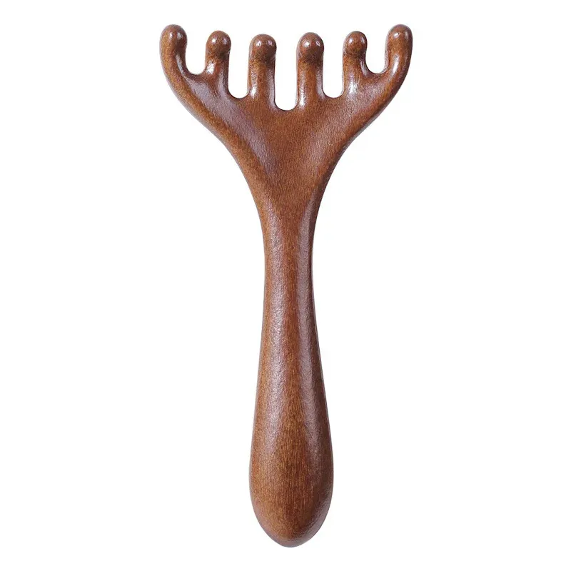Peigne de massage en bois de santal naturel à six griffes, outil de Gua Sha pour points d'acupuncture, massage du cou et du visage, effet liftant 7