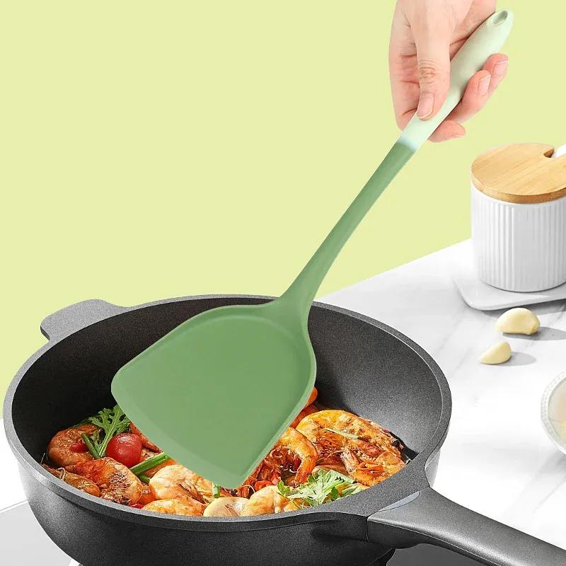 Ensemble d'ustensiles de cuisine en silicone 6 pièces : spatule chinoise, louche à soupe, spatule fendue, cuillère à pâtes, grattoir à salade et grattoir à miel, pour poêles antiadhésives 3