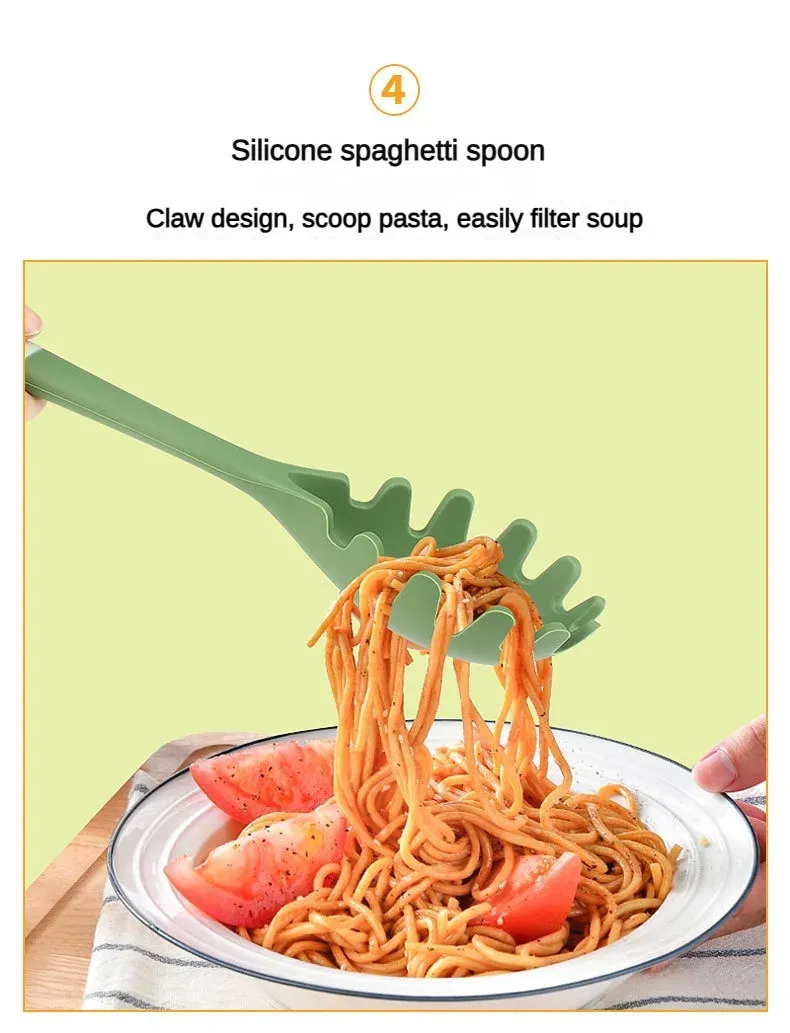 Ensemble d'ustensiles de cuisine en silicone dans un cadre de cuisine