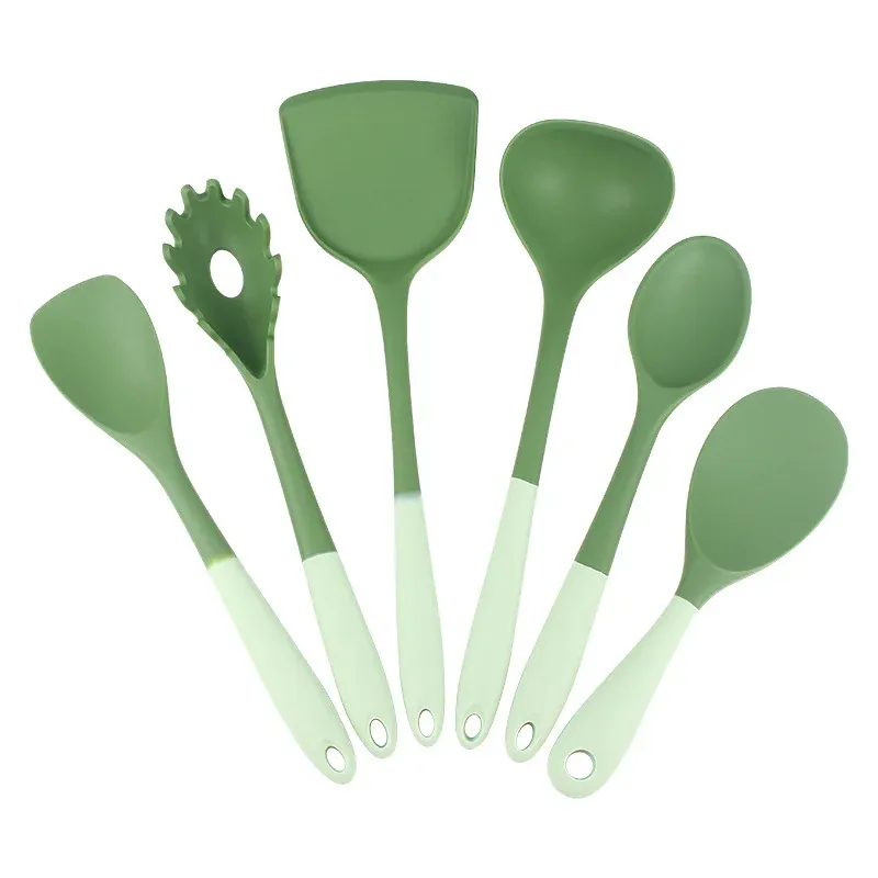 Ensemble d'ustensiles de cuisine en silicone 6 pièces : spatule chinoise, louche à soupe, spatule fendue, cuillère à pâtes, grattoir à salade et grattoir à miel, pour poêles antiadhésives 12
