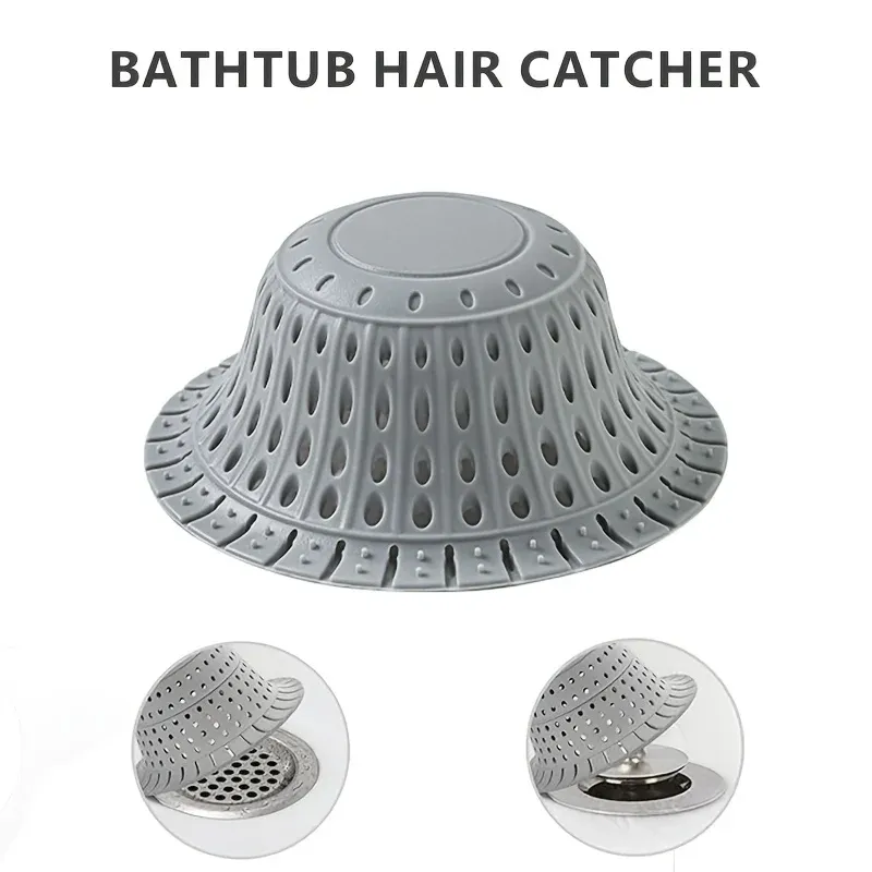 Attrape-cheveux pliable en silicone haute qualité pour baignoire, compatible bonde à clapet et douche