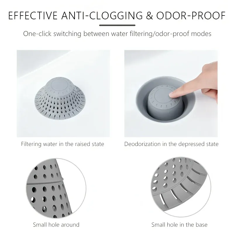 Attrape-cheveux pliable en silicone haute qualité pour baignoire, compatible bonde à clapet et douche 5