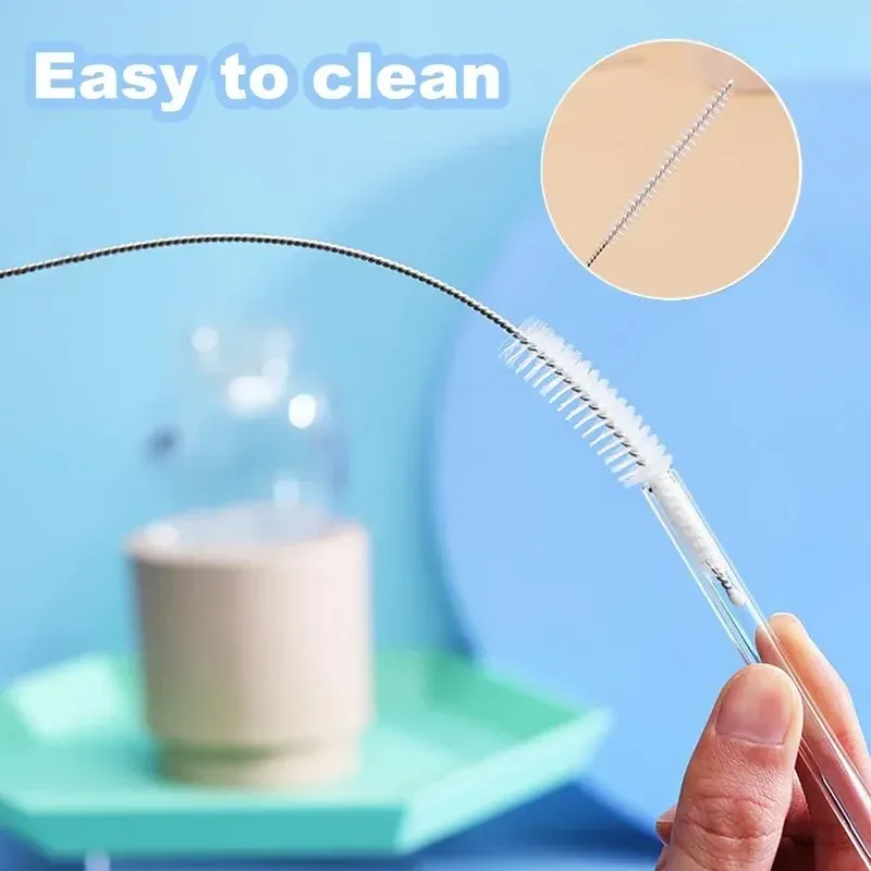 Kit de brosses de nettoyage pour pailles à boire, en nylon et acier inoxydable, avec brosses à long manche 5
