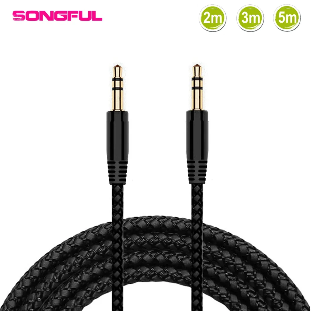 Câble Rallonge Audio 3,5 mm Mâle à Mâle Tressé, Fil Rond, 2 m / 3 m / 5 m - Image 1