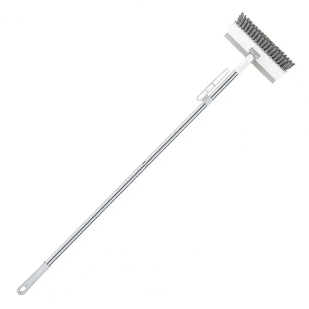 Brosse de nettoyage rotative pour sols avec long manche, brosse à joints et raclette en V à poils rigides