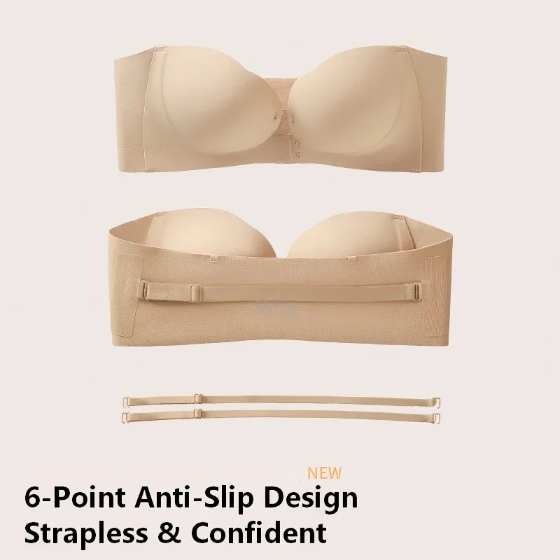 Soutien-gorge push-up sans bretelles et sans armatures pour femme, décolleté plongeant en V, multi-positions 2