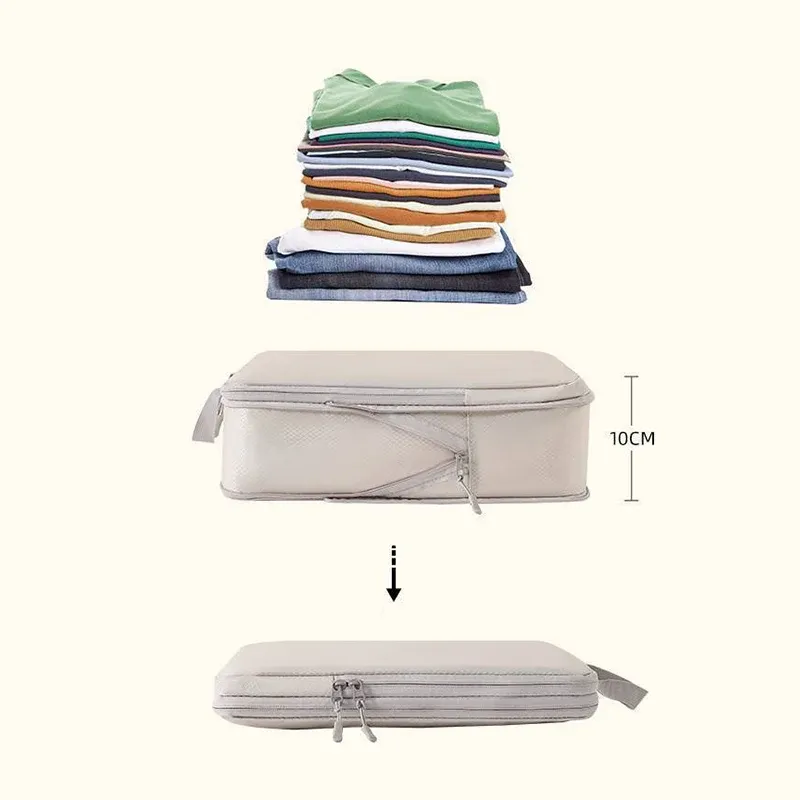 Organisateur de voyage compressible et portable avec sac à main, cube de rangement pliable en nylon imperméable 2