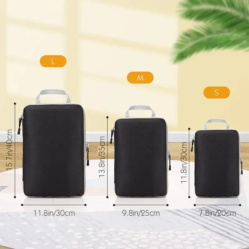 Organisateur de voyage compressible et portable avec sac à main, cube de rangement pliable en nylon imperméable 3