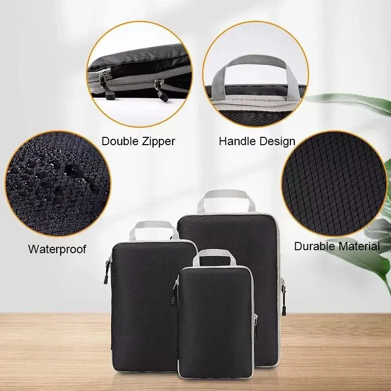 Organisateur de voyage compressible et portable avec sac à main, cube de rangement pliable en nylon imperméable 4