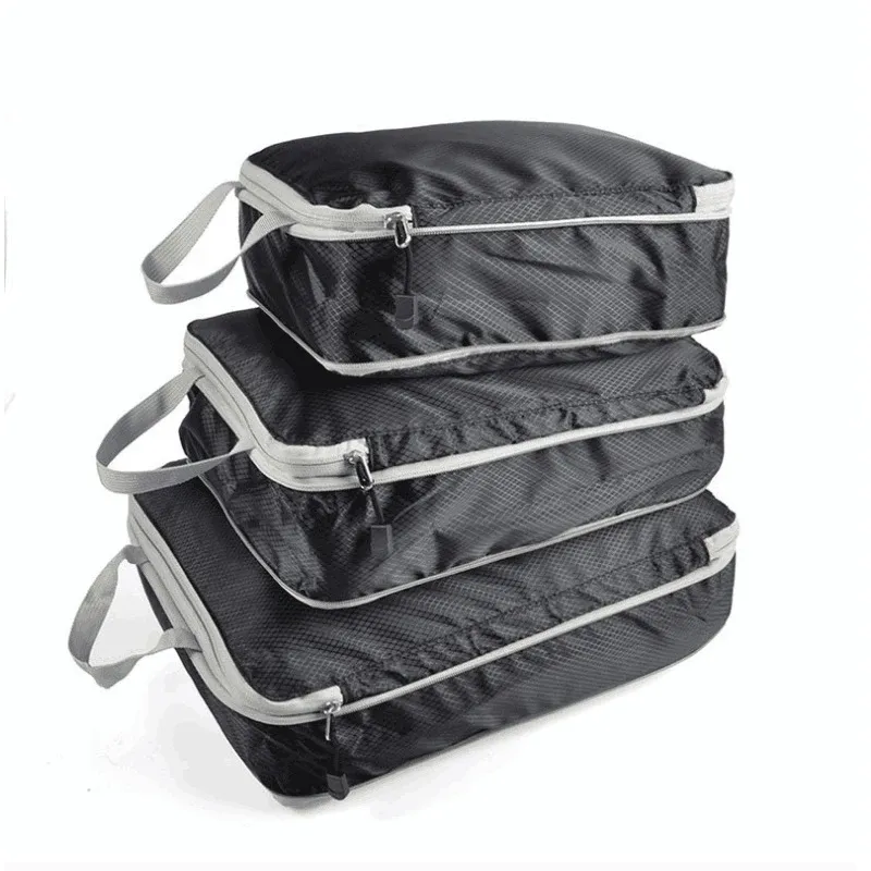 Organisateur de voyage compressible et portable avec sac à main, cube de rangement pliable en nylon imperméable 9