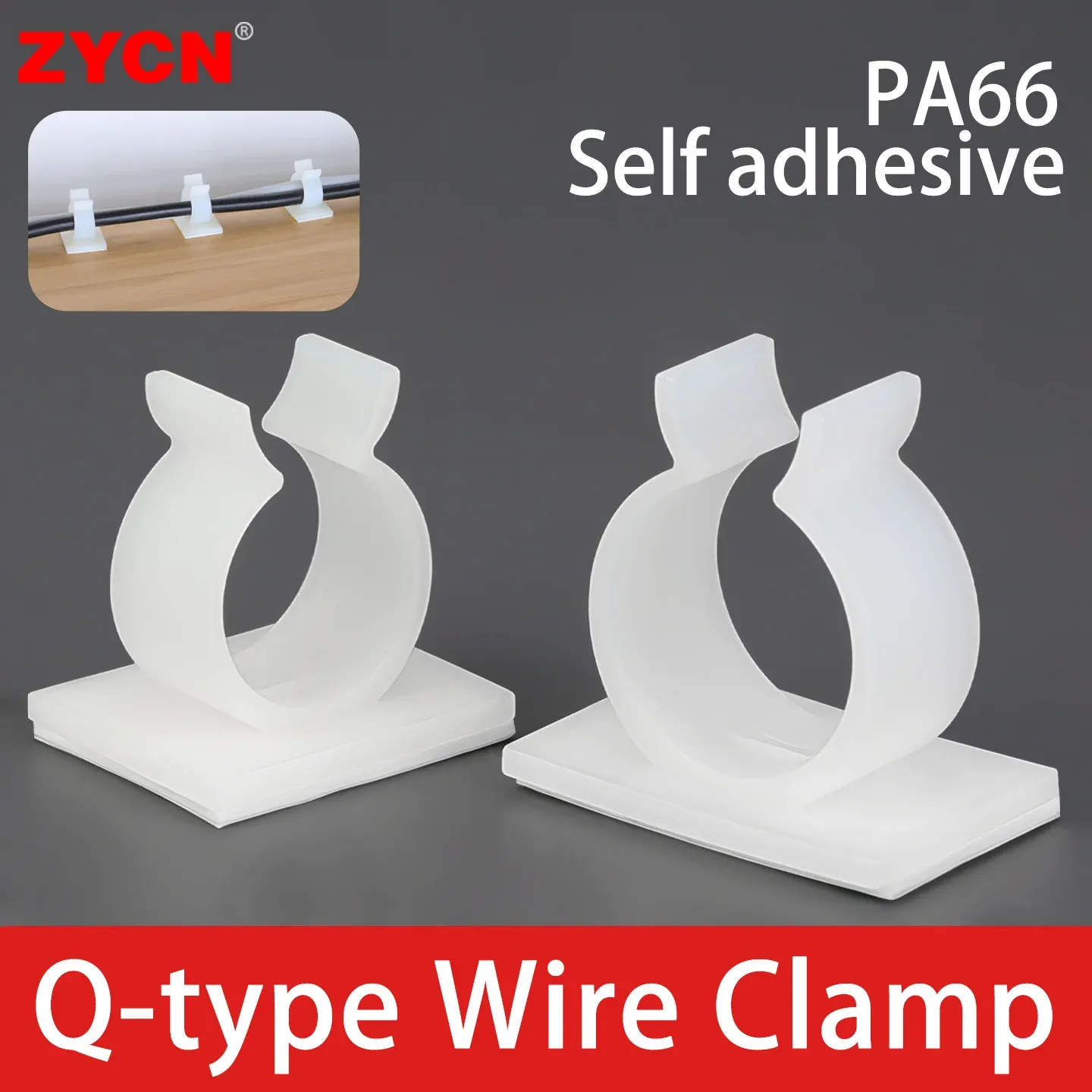 Support de câble type Q auto-adhésif, colle forte, en nylon PA66, pour rangement de câbles et fixation de tuyaux d'eau, sans perçage - Image 1