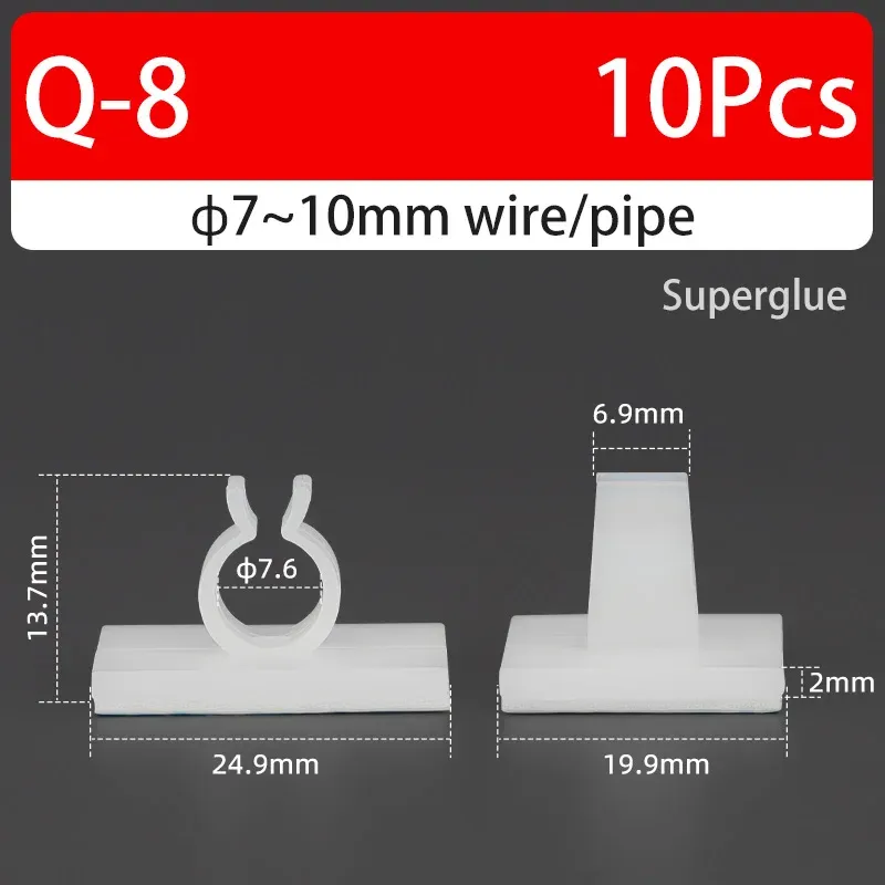 Support de câble type Q auto-adhésif, colle forte, en nylon PA66, pour rangement de câbles et fixation de tuyaux d'eau, sans perçage 26
