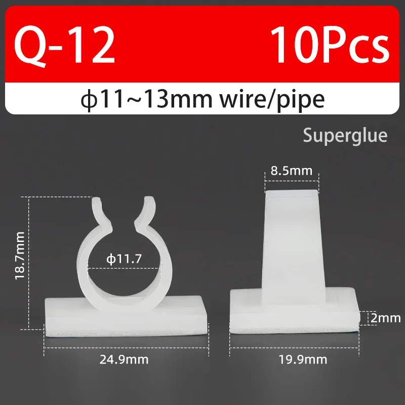 Support de câble type Q auto-adhésif, colle forte, en nylon PA66, pour rangement de câbles et fixation de tuyaux d'eau, sans perçage 14