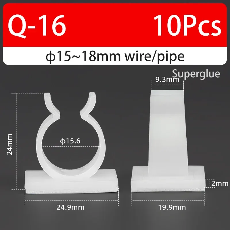 Support de câble type Q auto-adhésif, colle forte, en nylon PA66, pour rangement de câbles et fixation de tuyaux d'eau, sans perçage 12