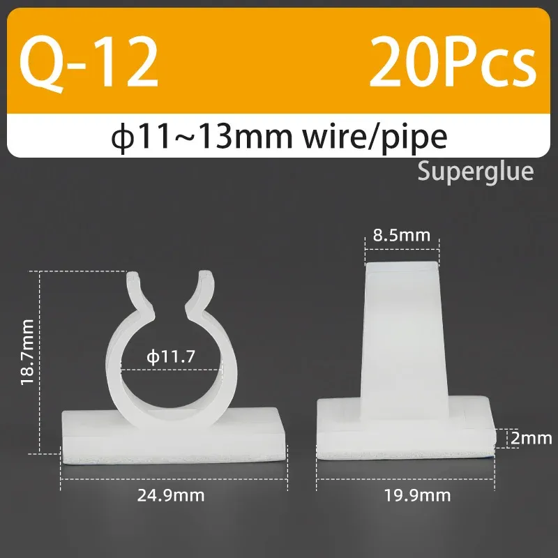Support de câble type Q auto-adhésif, colle forte, en nylon PA66, pour rangement de câbles et fixation de tuyaux d'eau, sans perçage 18