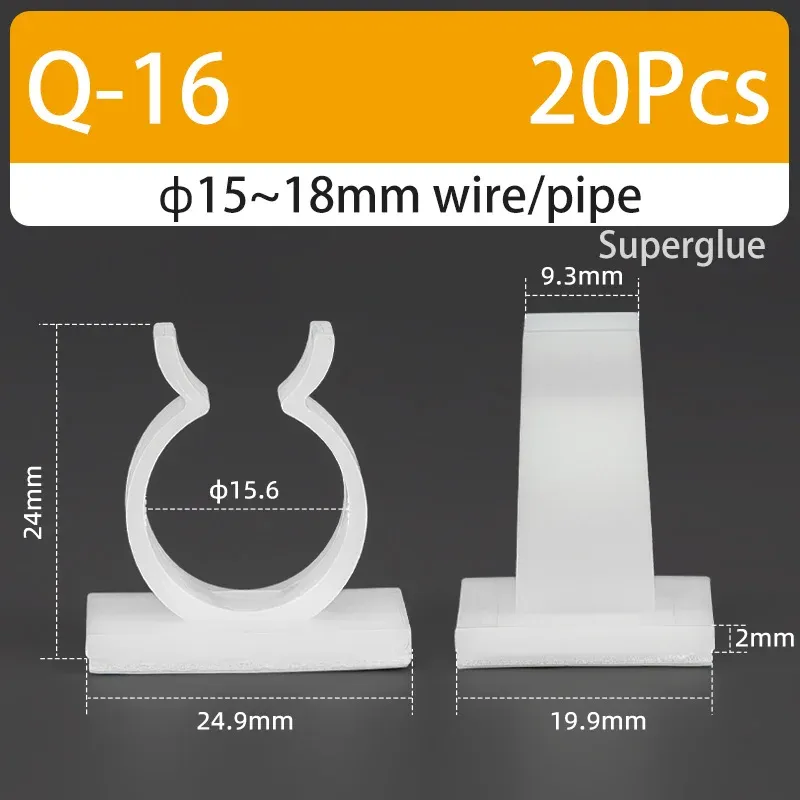 Support de câble type Q auto-adhésif, colle forte, en nylon PA66, pour rangement de câbles et fixation de tuyaux d'eau, sans perçage 10