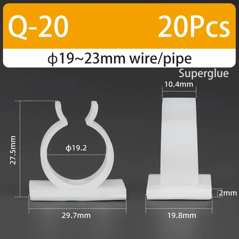 Support de câble type Q auto-adhésif, colle forte, en nylon PA66, pour rangement de câbles et fixation de tuyaux d'eau, sans perçage 7