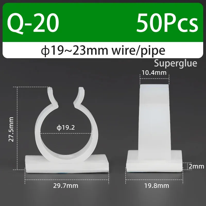 Support de câble type Q auto-adhésif, colle forte, en nylon PA66, pour rangement de câbles et fixation de tuyaux d'eau, sans perçage 8