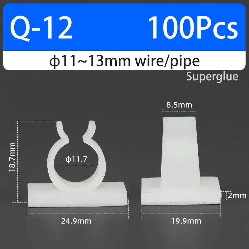 Support de câble type Q auto-adhésif, colle forte, en nylon PA66, pour rangement de câbles et fixation de tuyaux d'eau, sans perçage 29
