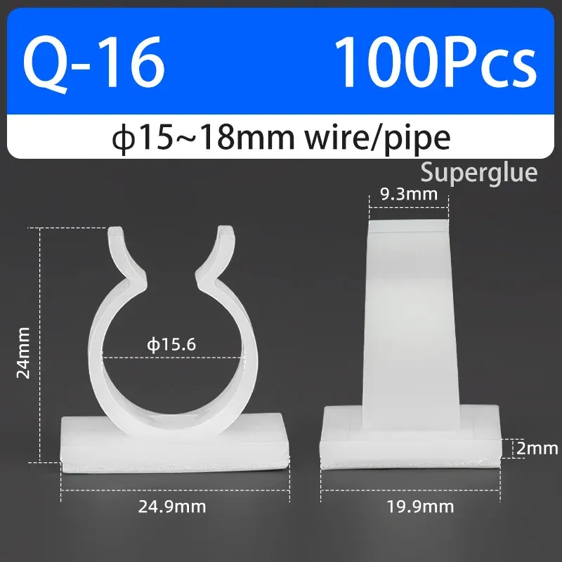 Support de câble type Q auto-adhésif, colle forte, en nylon PA66, pour rangement de câbles et fixation de tuyaux d'eau, sans perçage 27