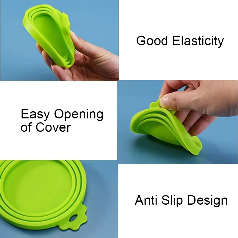 Couvercle en silicone réutilisable pour nourriture pour animaux avec cuillère intégrée, portable, avec bouchon et joint, pour chiens et chats 3