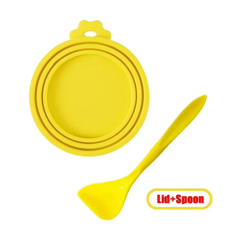 Couvercle en silicone réutilisable pour nourriture pour animaux avec cuillère intégrée, portable, avec bouchon et joint, pour chiens et chats 14